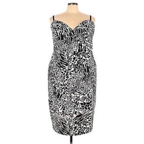 Women's Plus Size Animal Print Bustier Midi Dress - Sergio Hudson Black/Cream 4X - Picture 4 of 5